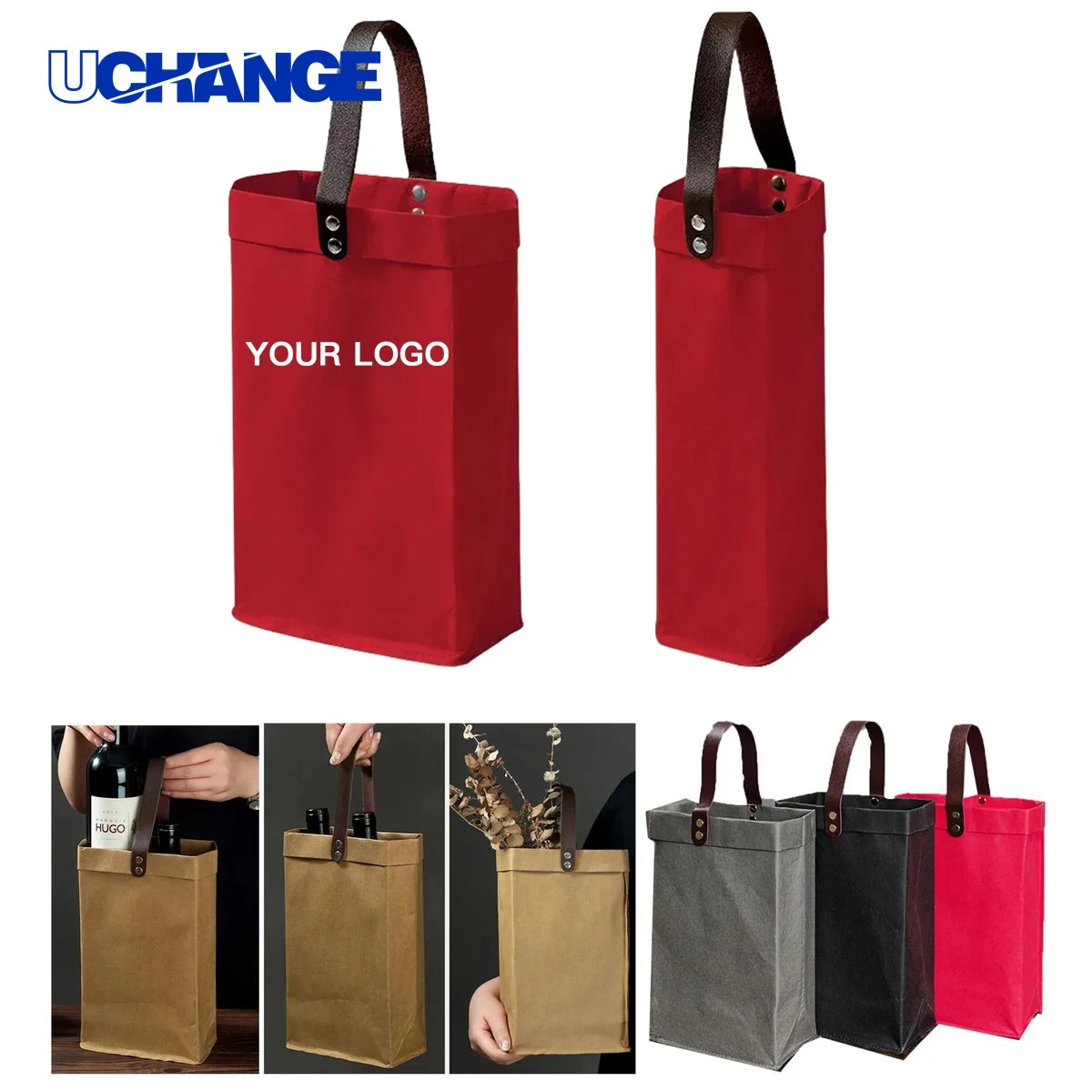 Kraft Wine Bag Tote Reusable for Bottles or Gifts 1