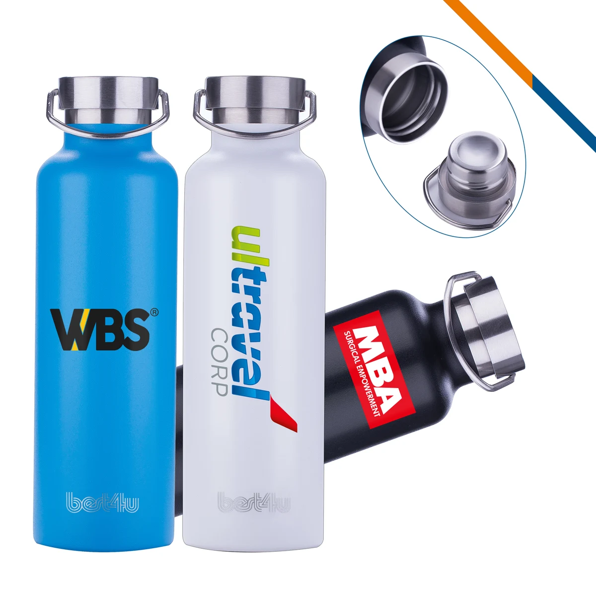 Aqua Stainless Steel Water Bottle - 24 OZ., custom water bottle with logo imprint 1