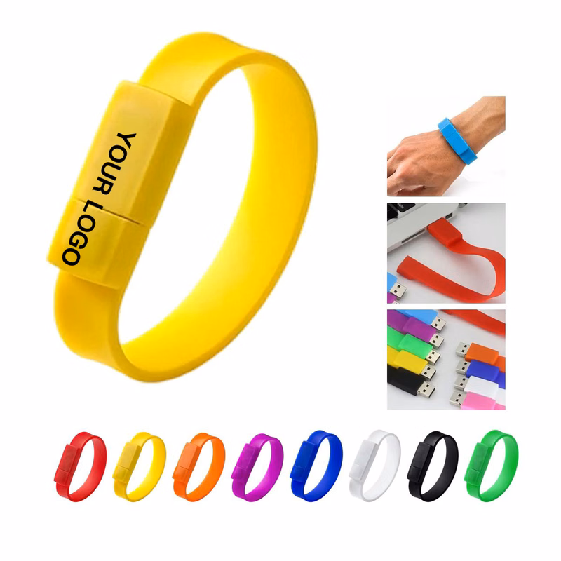 Lightweight Silicone USB Wristband with Metal Clip
