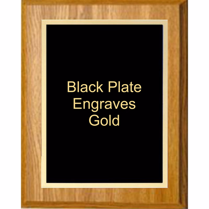 5" x 7" Oak Finish Plaque with a Gold Border Black Simplicity Plaque Plate