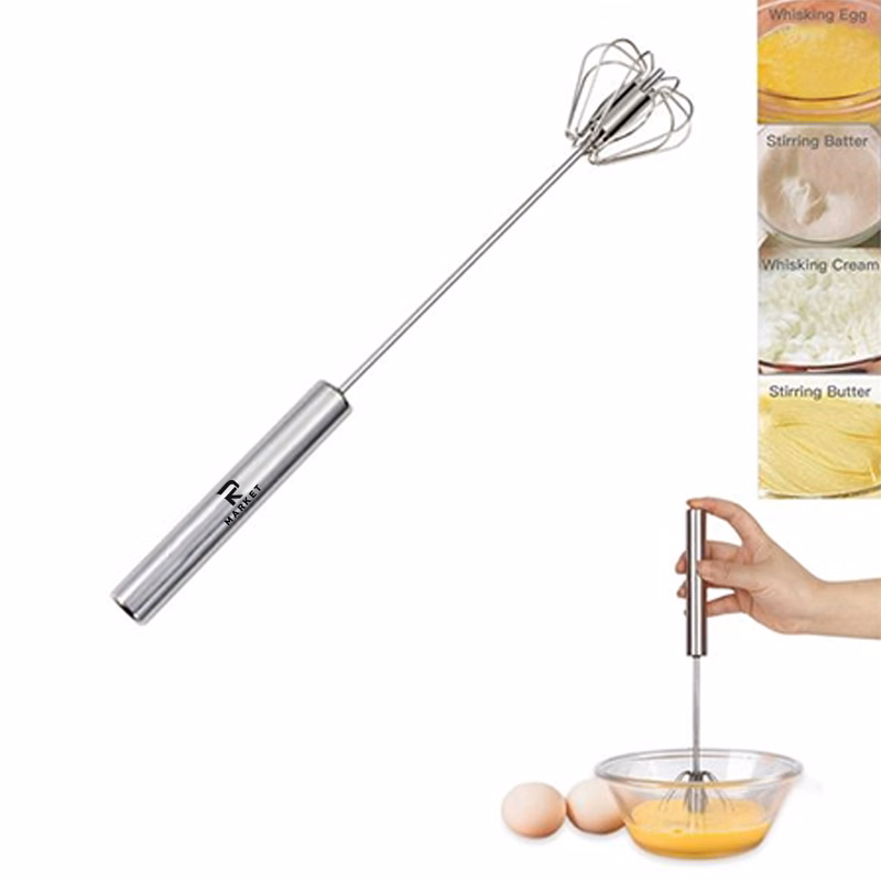 Stainless Steel Egg Whisk - Easy to Use Semi-automatic Push