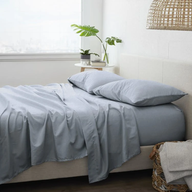 Flannel Bed Sheets - Light Navy Queen 4 Set 1