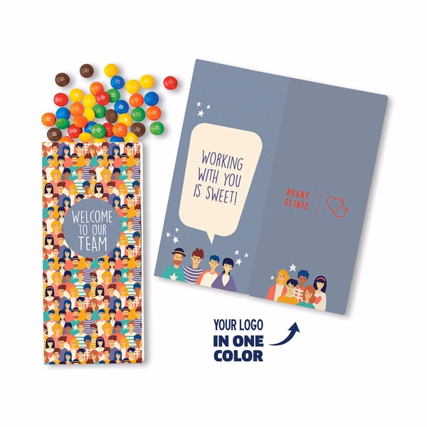 One Color Foil-Stamped Stock Welcome Sweeter Cards with Candy Coated Chocolate Bitz