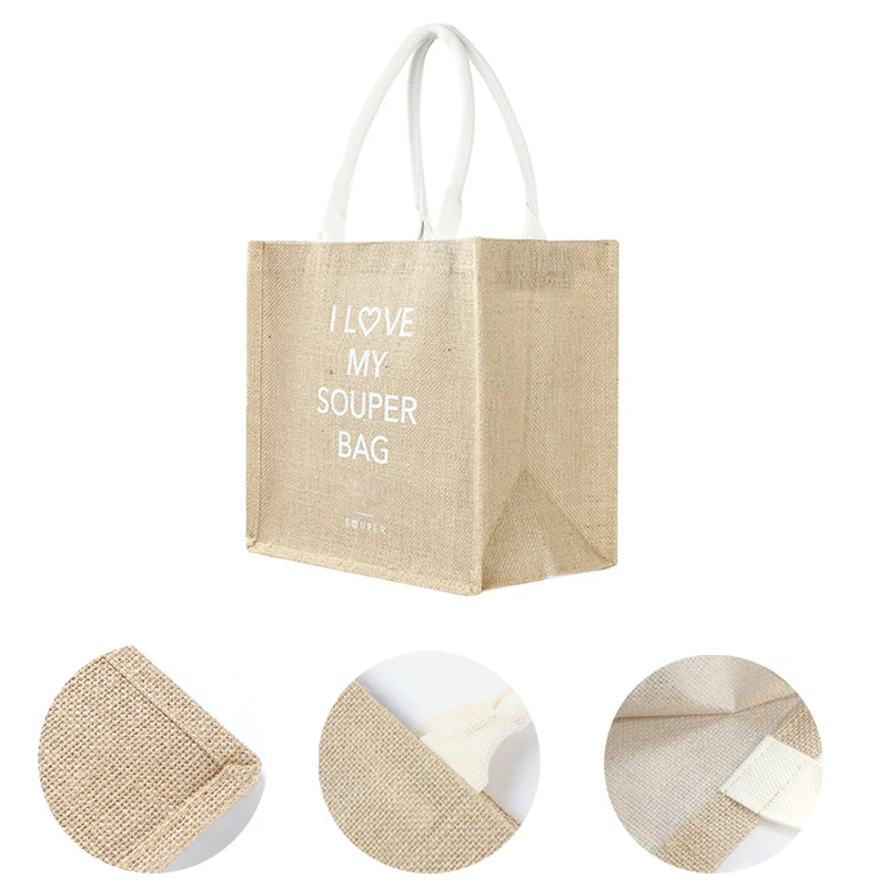 Jute Handbag Shopping Bag, custom tote bag with logo imprint 1