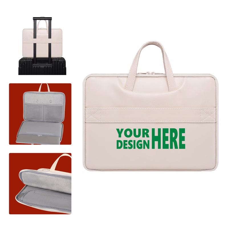 MOQ 50 PU Leather Laptop Carrying Case with Handle
