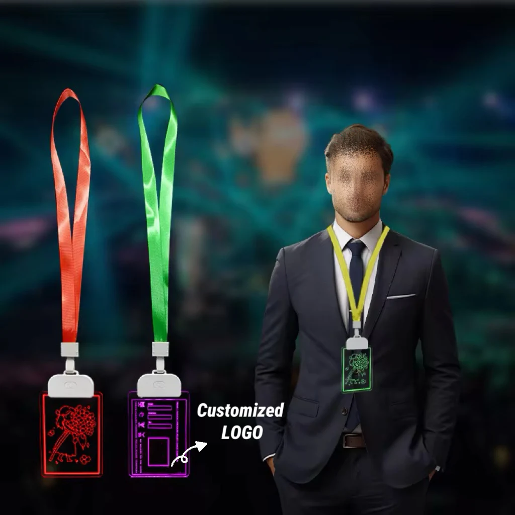 MOQ 20 pcs Rechargeable LED Name Tag with Lanyard 1