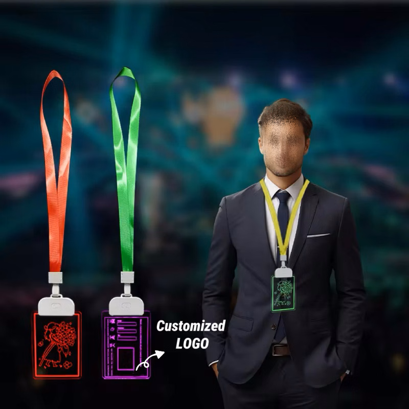 MOQ 20 pcs Rechargeable LED Name Tag with Lanyard