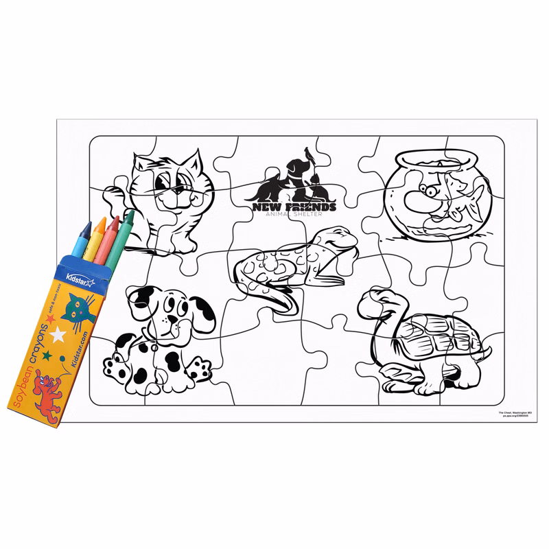 24 Pieces - 10 1/2" x 6 5/8" Coloring Tray Puzzle - Pets/Animals