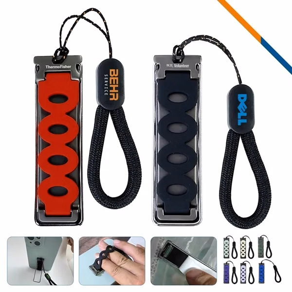 Custom Silicone Grip Foldable Phone Stand with Finger Loop — Dual-Function Tech Giveaway