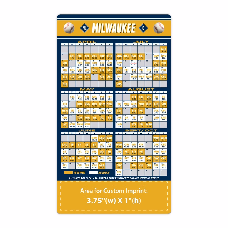 Magnet Sport Schedules - 4x7 Baseball Round Corners - 25 mil.