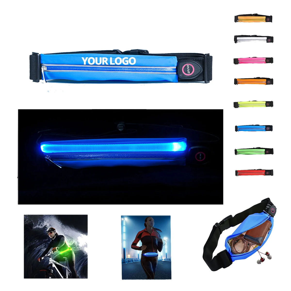 LED Reflective Running Belt Pouch USB Rechargeable Light 1