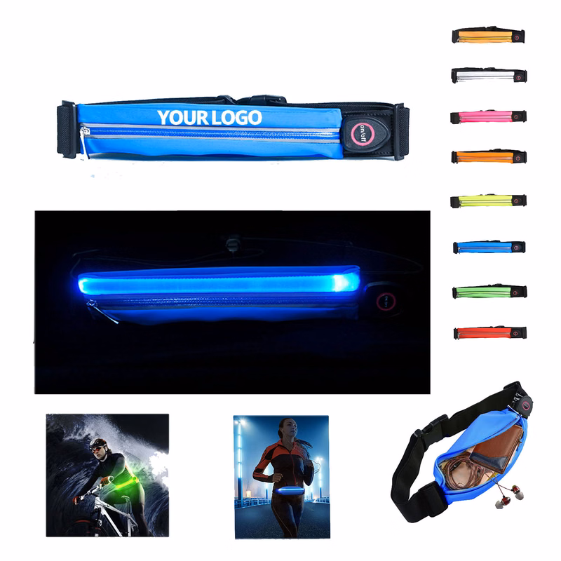 LED Reflective Running Belt Pouch USB Rechargeable Light