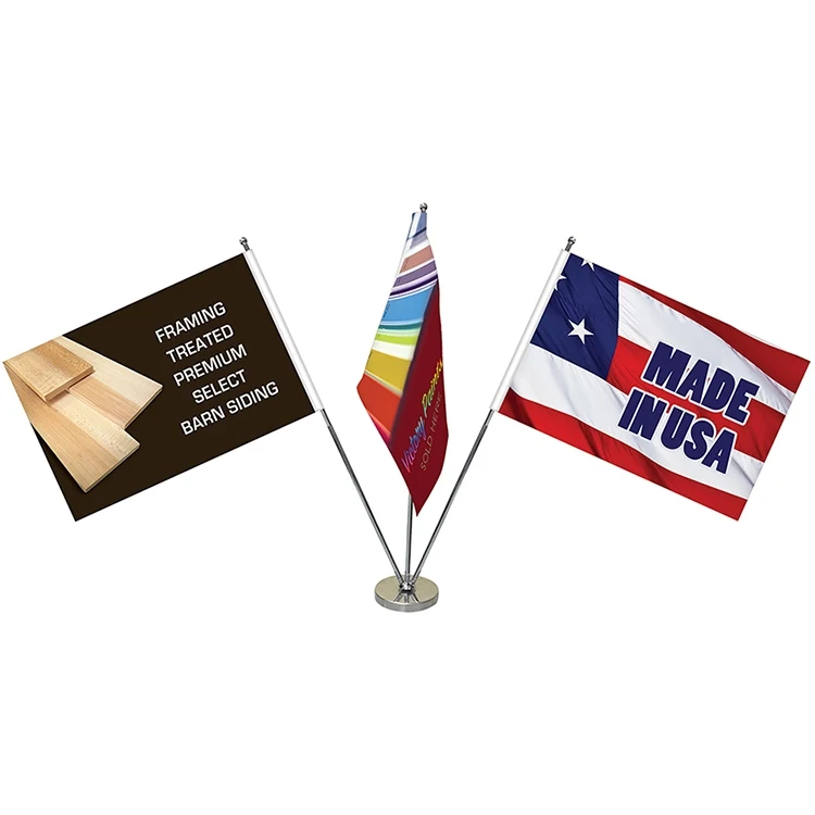 11.4-20" Metal Telescopic Flagpole with Three Double Sided Flags 1