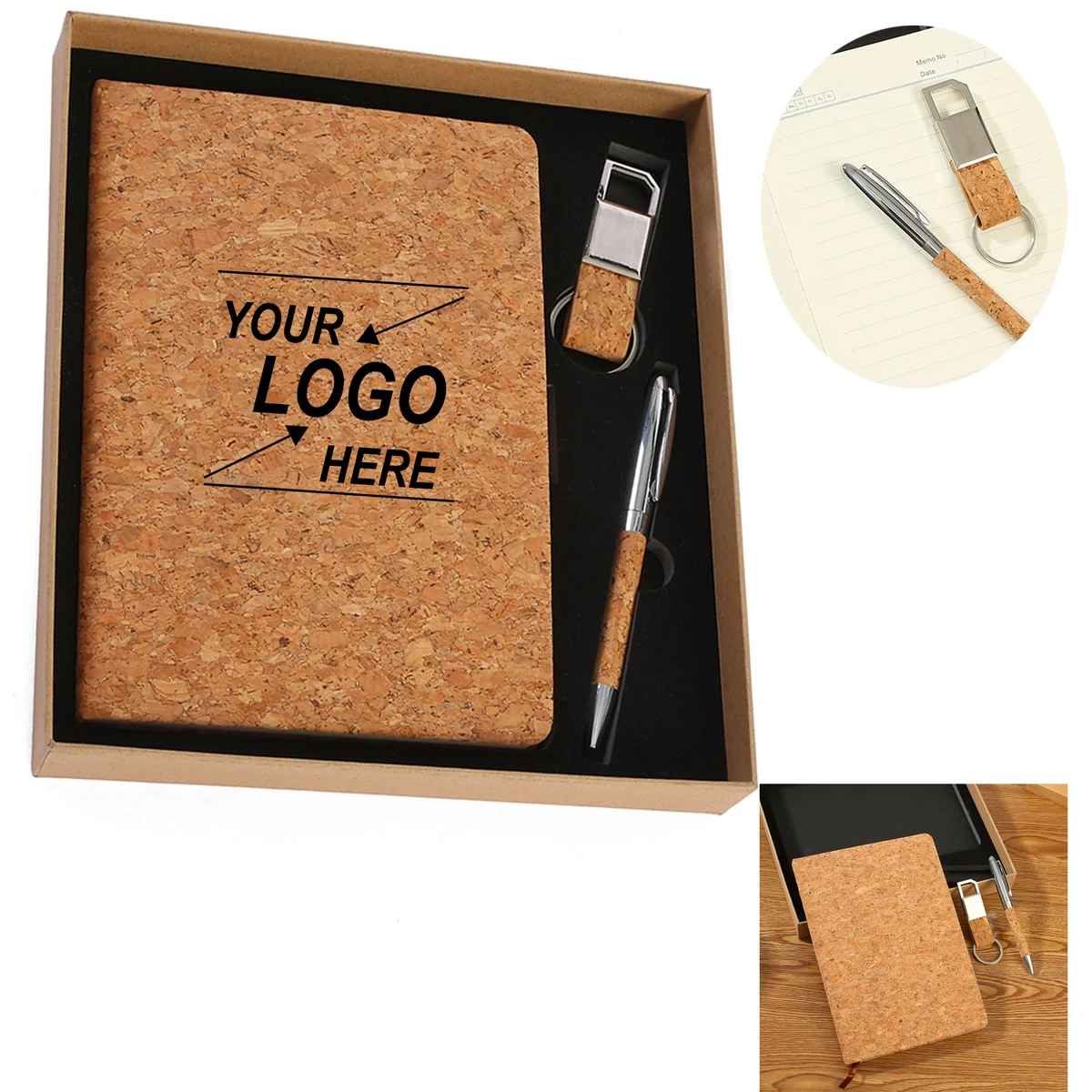 Cork Notebook with Pen and Keychain Gift Set 1