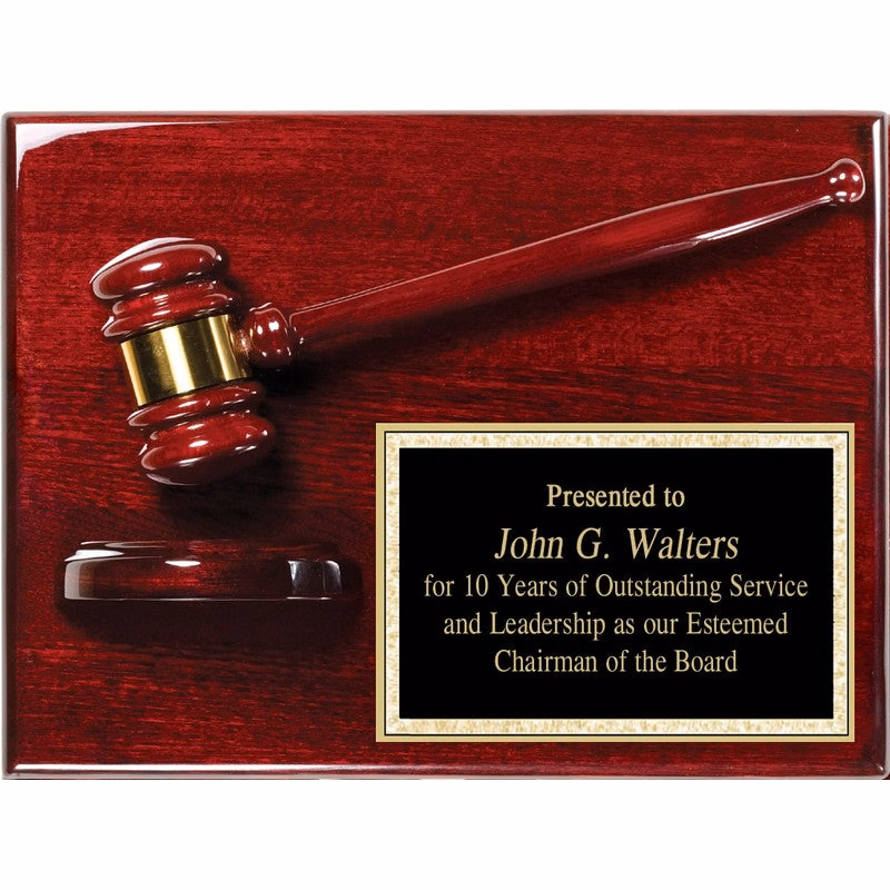 Rosewood Finish Gavel Plaque 9" X 12"