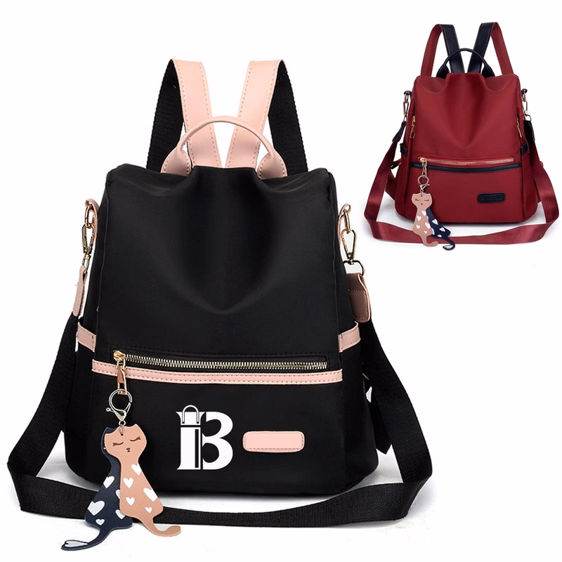 Waterproof Travel Nylon Backpack w/ Cat Pendant