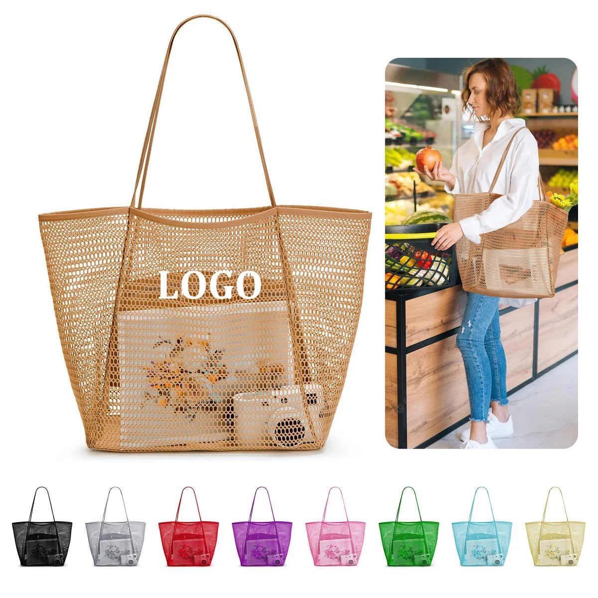 Mesh Beach Tote Womens Shoulder Handbag 1