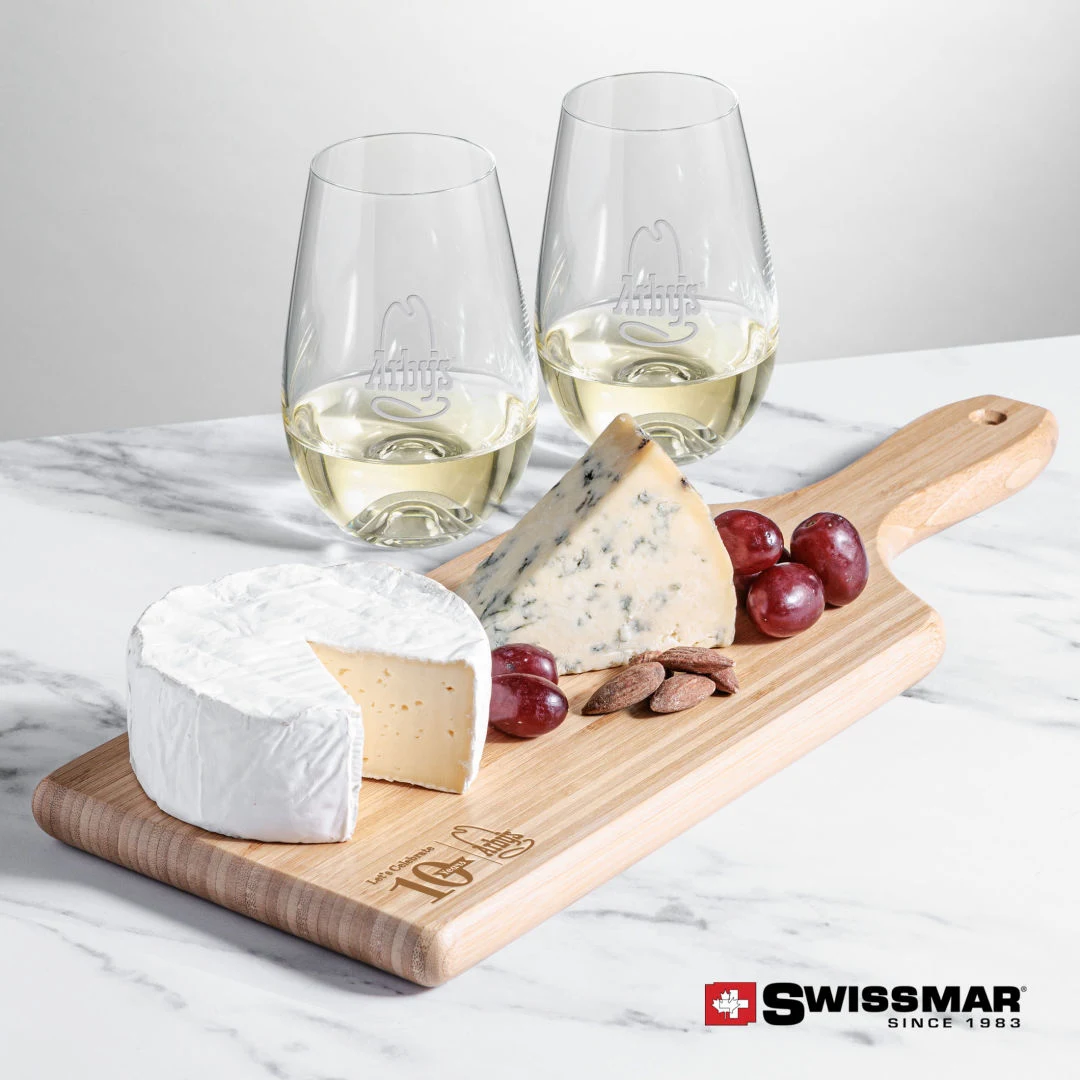 Swissmar® Bamboo Board & 2 Boston Stemless Wine 1
