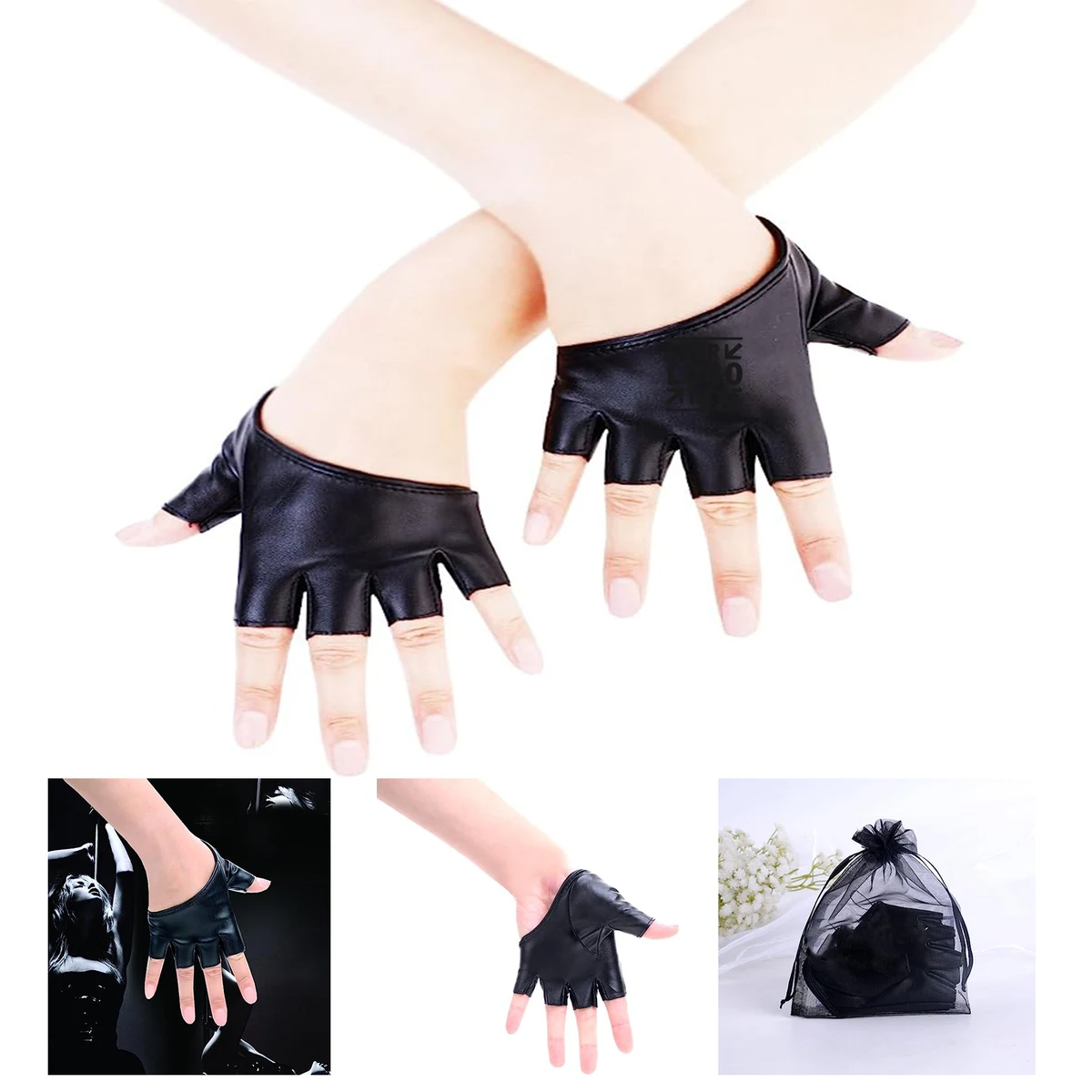 Half Finger PU Leather Dancing Punk Gloves 1