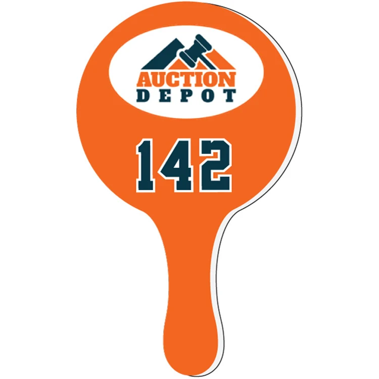 Auction Paddle 3/16" Coroplast. 7.75" dia Circle Shape, Four Colour Process plus Numbering 1