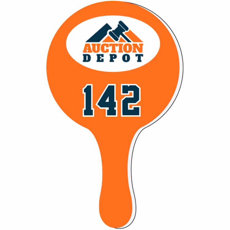Auction Paddle 3/16" Coroplast. 7.75" dia Circle Shape, Four Colour Process plus Numbering