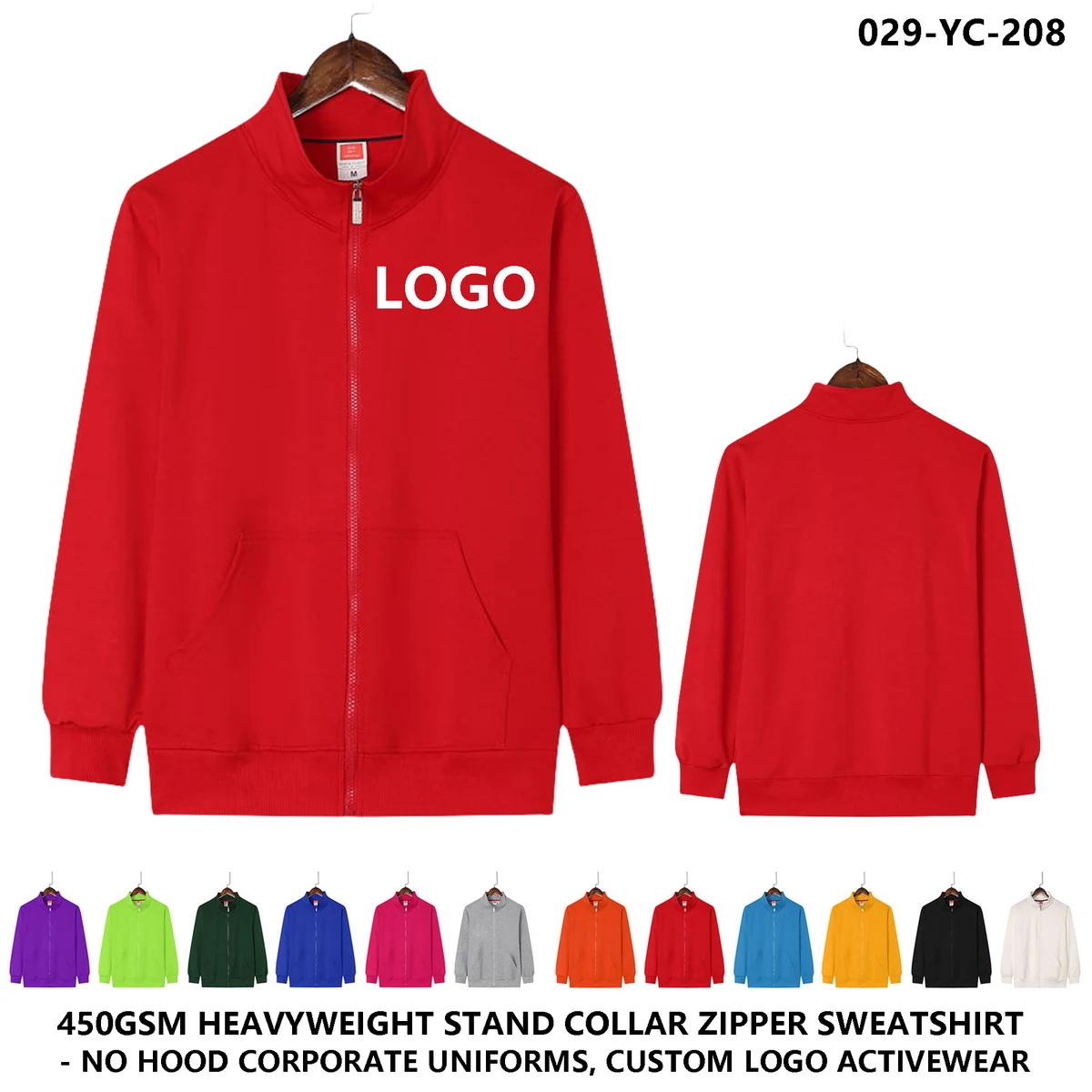 Custom Logo Stand Collar Zip Hoodie Jacket 1