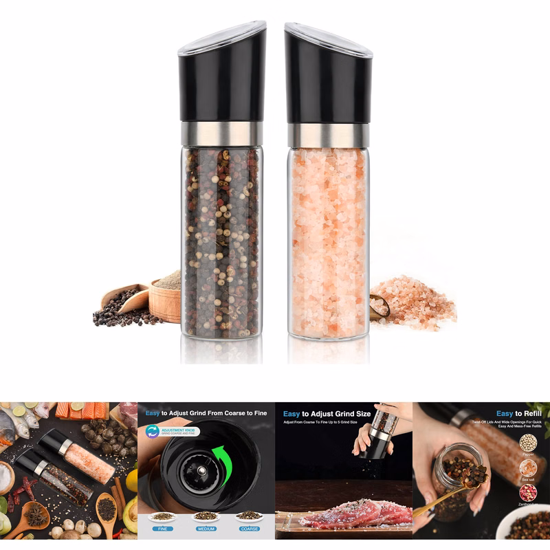 Manual Grips Glass Slat Pepper Grinder Shaker Set