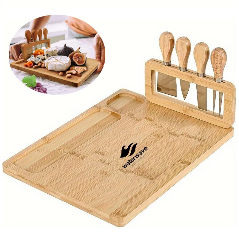 Rectangle square Natural Bamboo Cheese Board with Knife Set 1