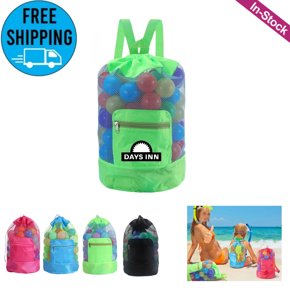 Foldable Mesh Drawstring Beach Backpack 1