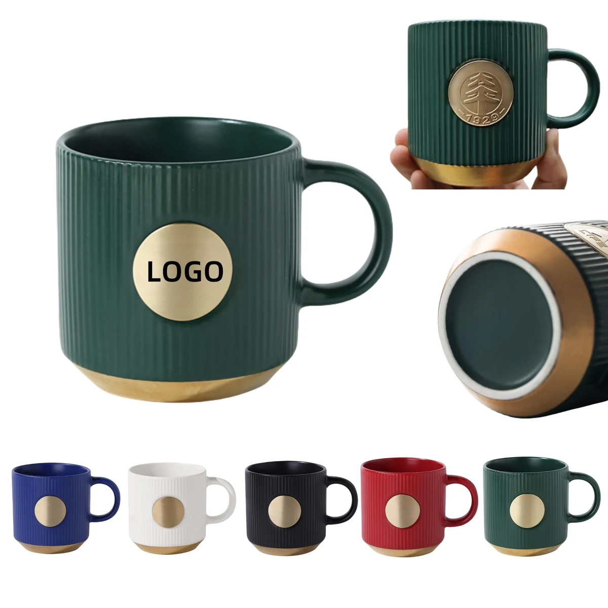 Gold-rimmed 3D Logo Copper Plaque Mug 1