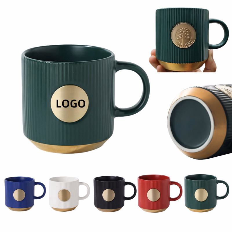 Gold-rimmed 3D Logo Copper Plaque Mug