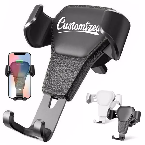 Custom Gravity Locking Car Vent Phone Holder with Leather Panel — Auto