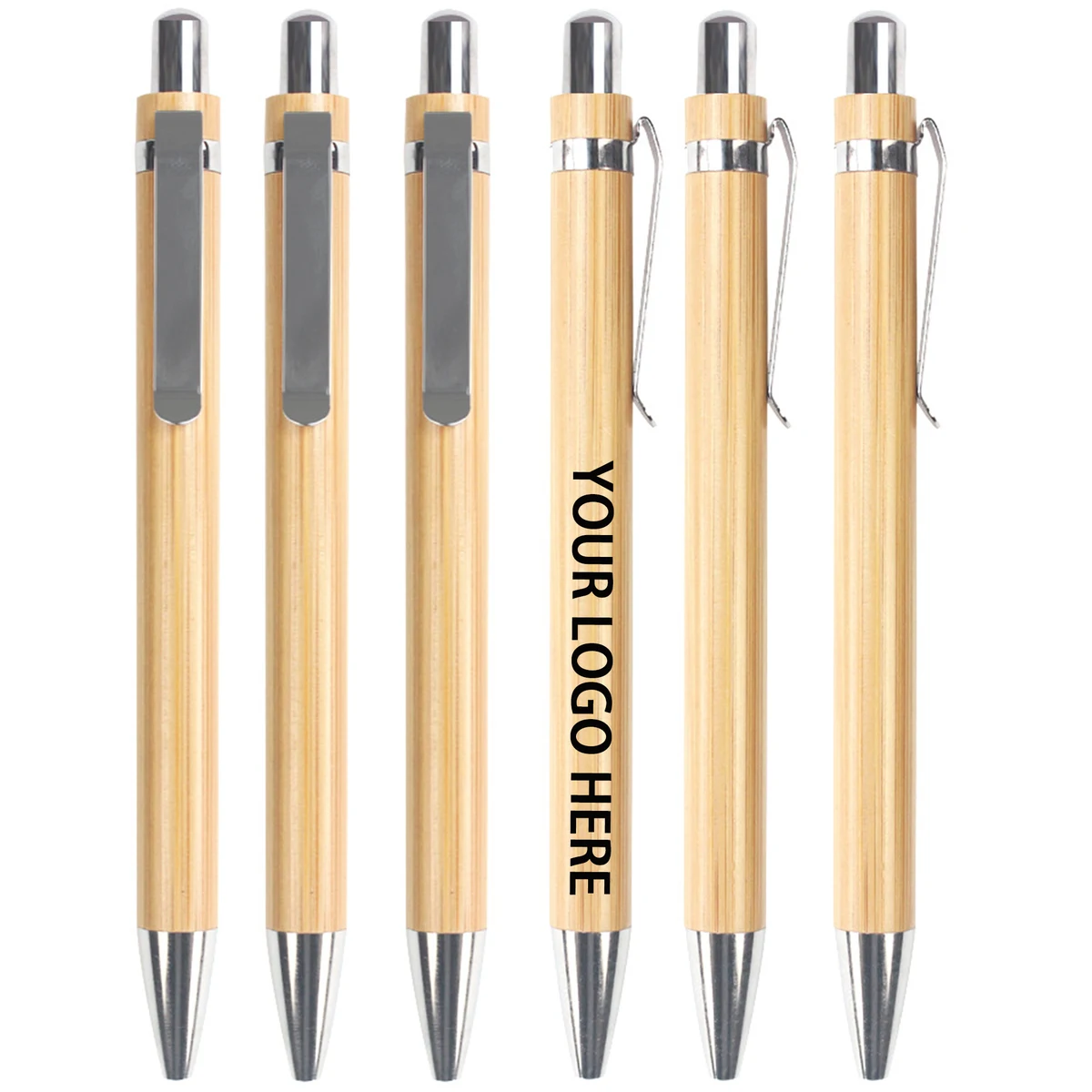 Plastic Wood Grain Click Ballpoint Pen With Clip 1