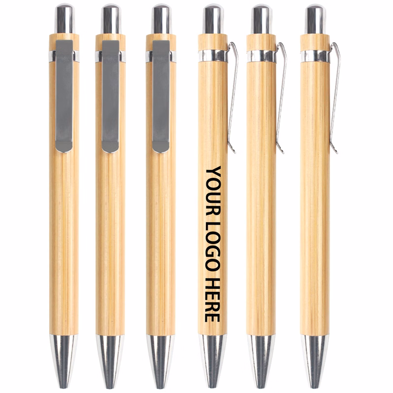 Plastic Wood Grain Click Ballpoint Pen With Clip