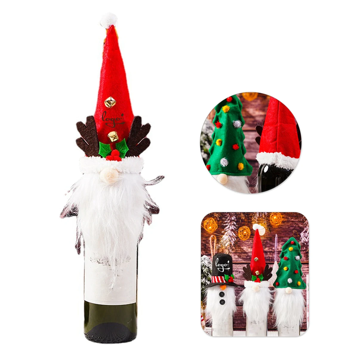 Christmas Gnome Wine Bottle Cover Hat 1