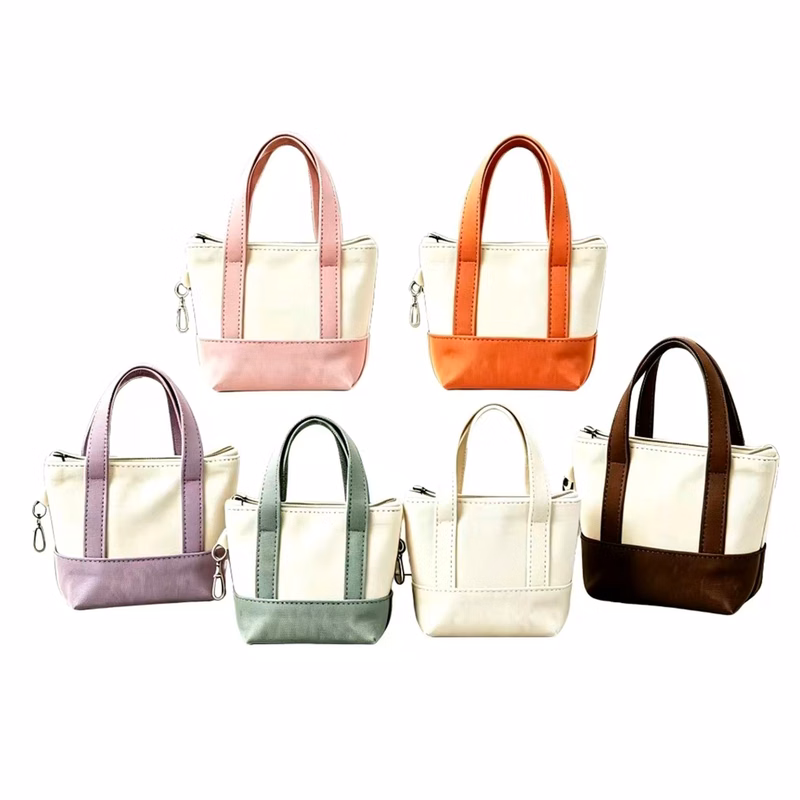 Mini Canvas Tote Keychain Pouch