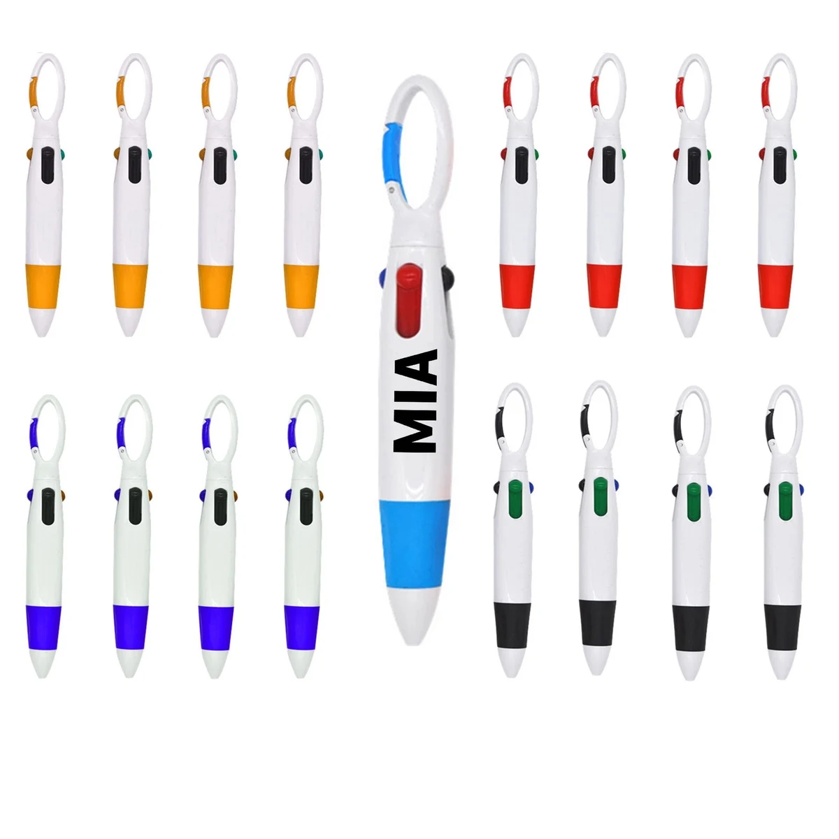 Four-Color Ballpoint Pen With Carabiner 1