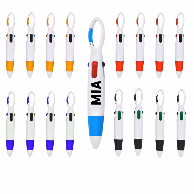 Four-Color Ballpoint Pen With Carabiner