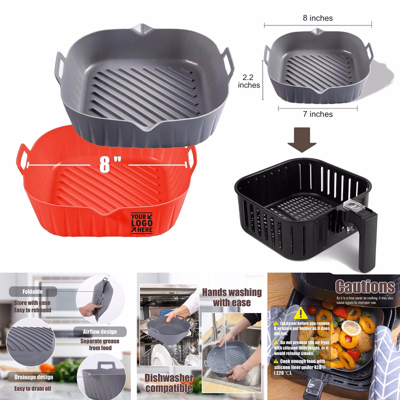Square Silicone Liner 8 Inch Air Fryer Non-stick Food-grade Reusable Baking Tray