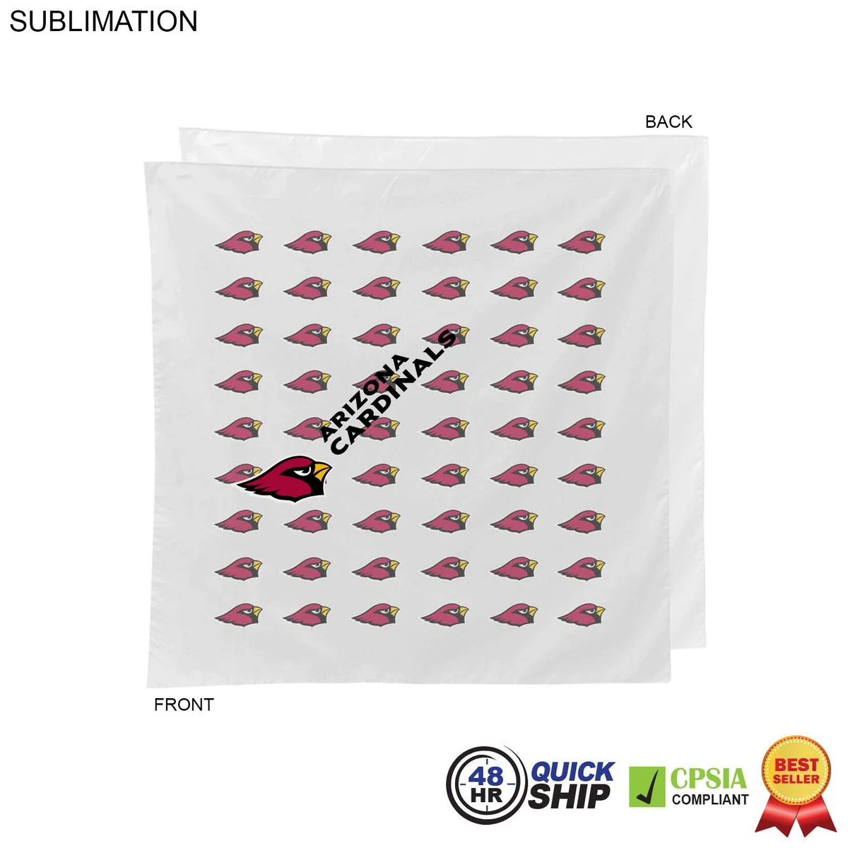 48 Hr Quick Ship - White Square Bandana, 22x22, Sublimated Full Color Logos 1