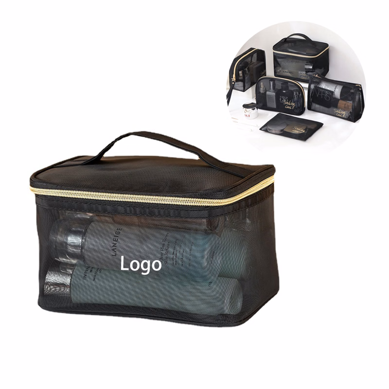 Black Mesh Toiletry Bag Cosmetic Bag