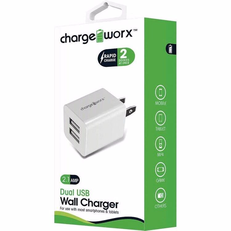 Dual USB Wall Chargers - White 2.1 AMP