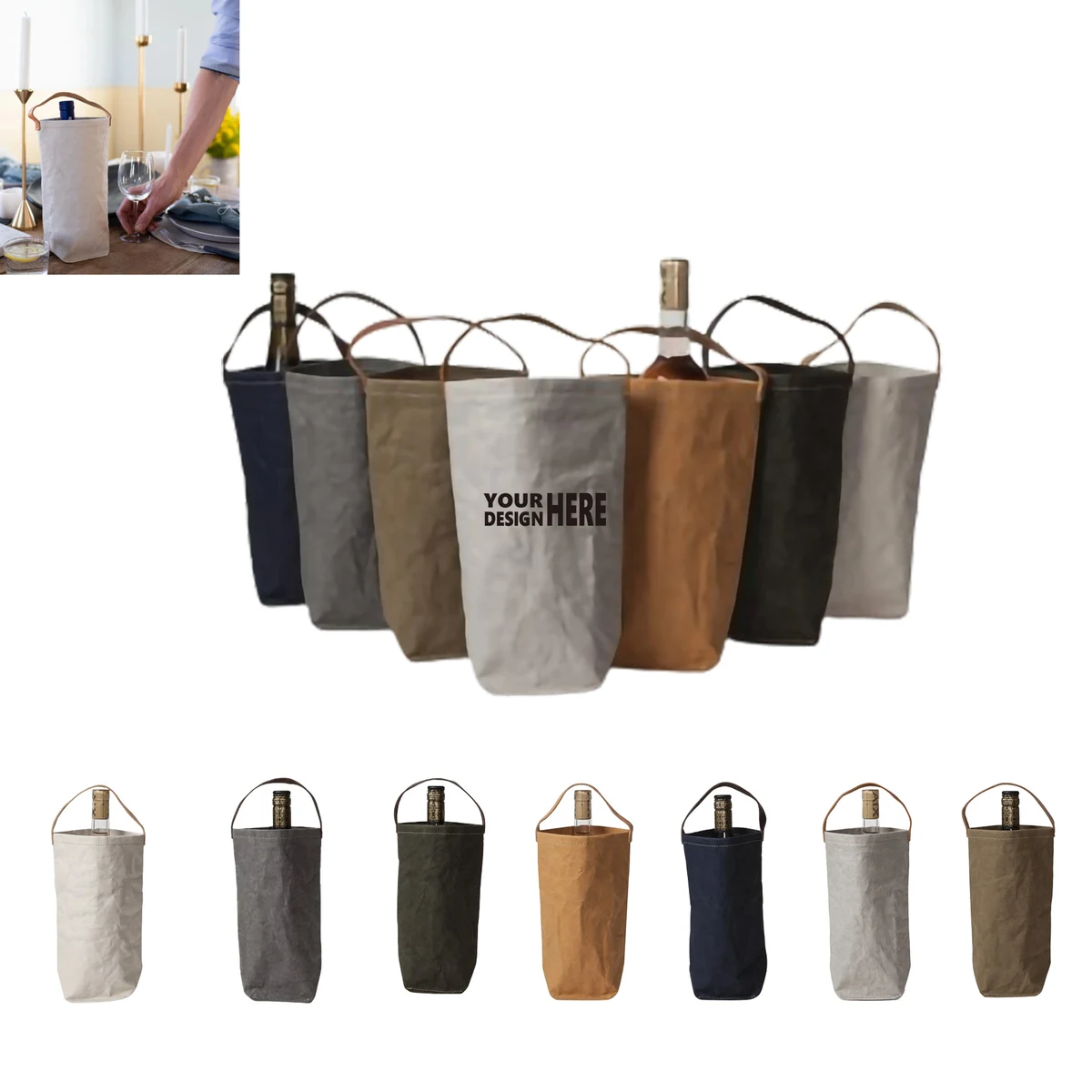 Washed Paper Connoisseur Single Bottle Wine Tote Bag 1