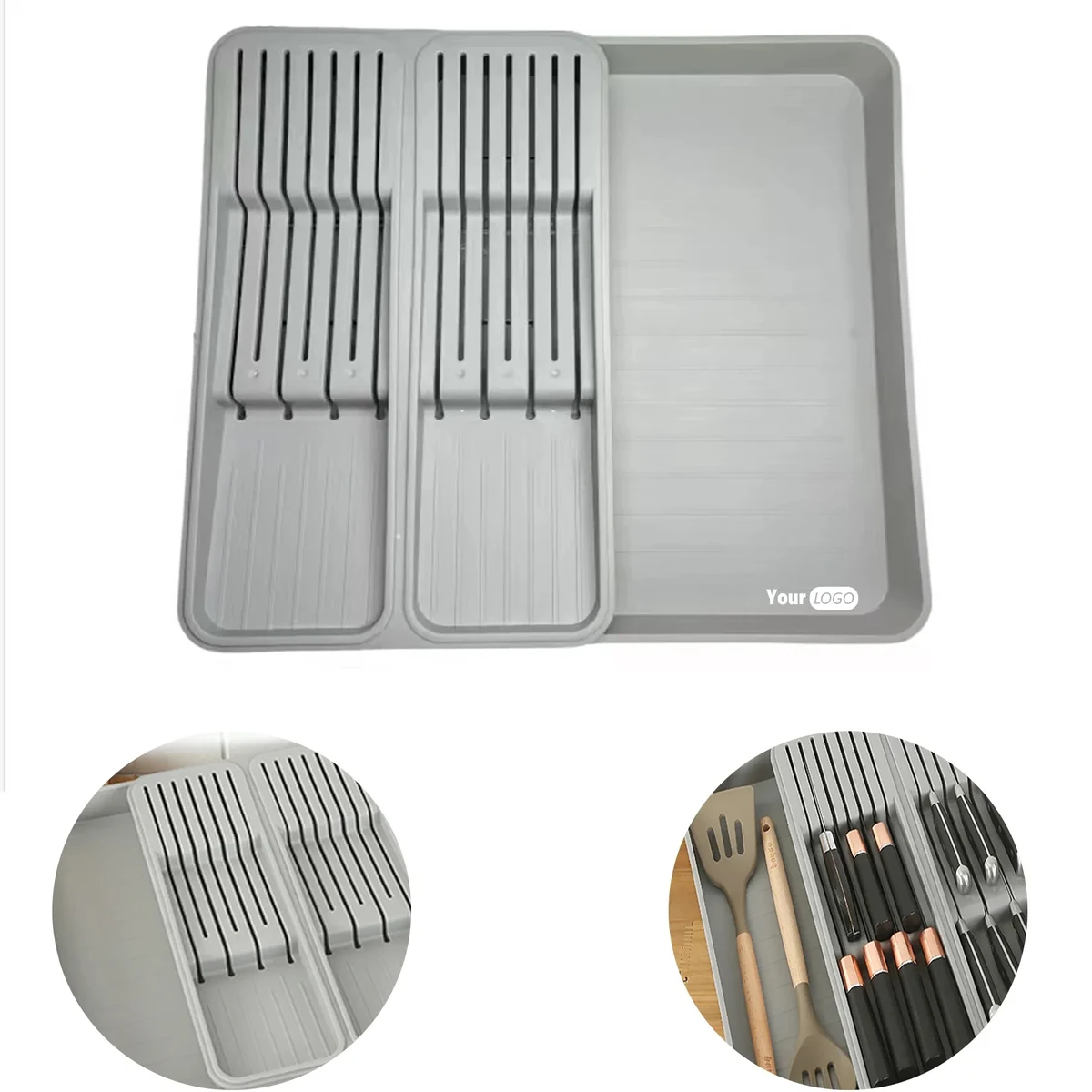 Polypropylene Double-Knife Rack Kitchen Drawer Storage Box 1
