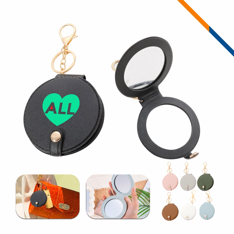 PeltGlow Leather Keychain Compact Mirror