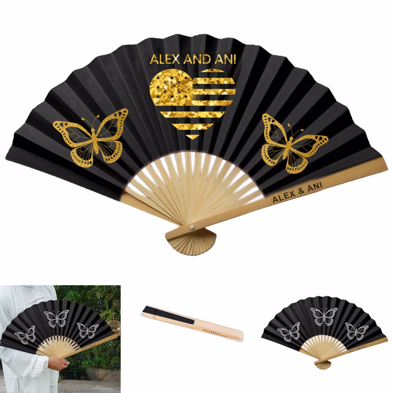 Shimmer Bamboo Hand Fan - Premium Silk