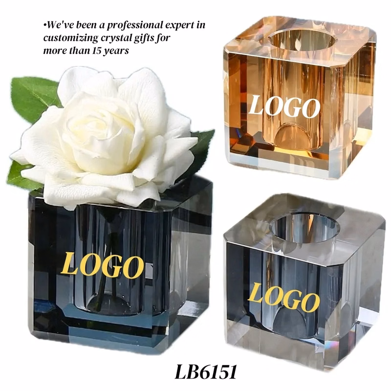 Square Crystal Vases for Flowers for Glass Home Decor