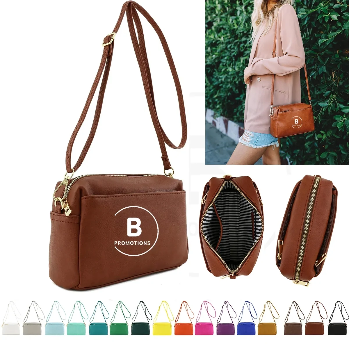 PU Crossbody Bag Triple Zip 1