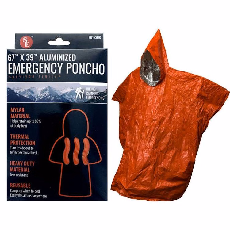 Orange Emergency Aluminized Poncho - 67" x 39"