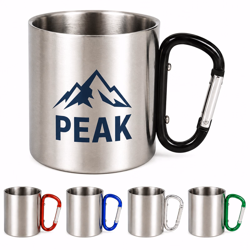 10oz Stainless Steel Carabiner Handle Camping Mug